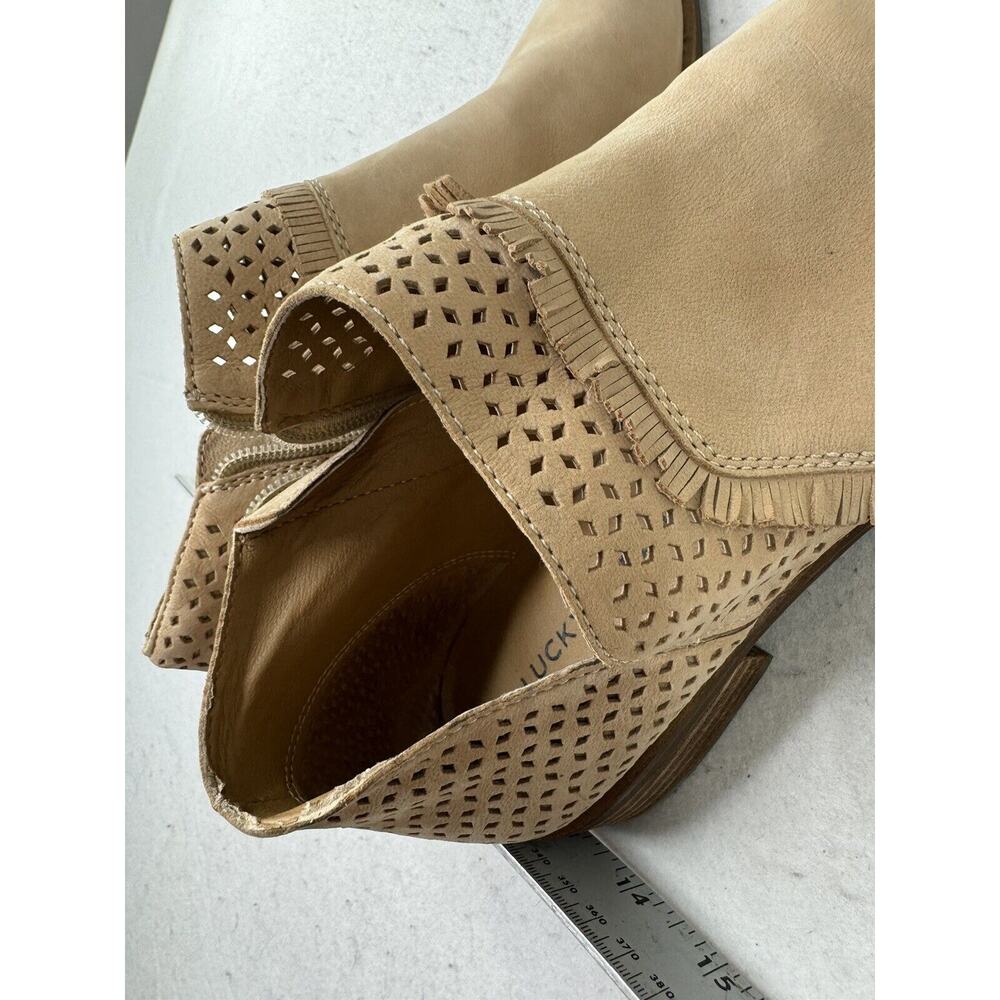 Lucky Brand Tan Side‎ Zipper Slip On Ankle Boots Bootie 9 / 40 Fringe Accent - Picture 2 of 11